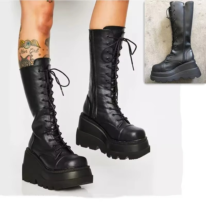 Sewing Cotton - Botas Femininas Plataforma Estilo Punk Cano