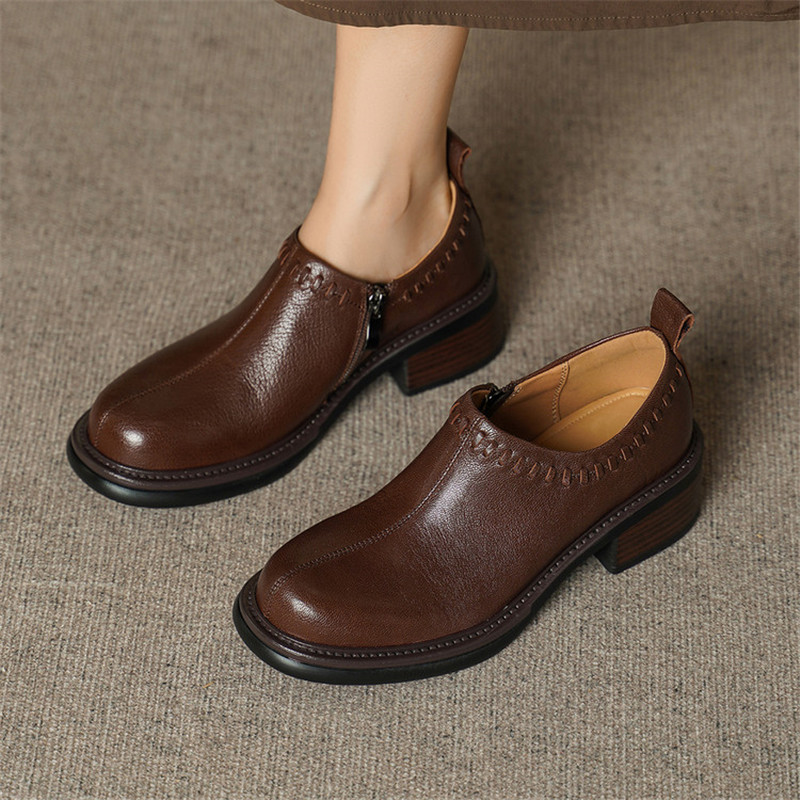 Sewing Zipper - Novos Sapatos Femininos de Couro Genuíno