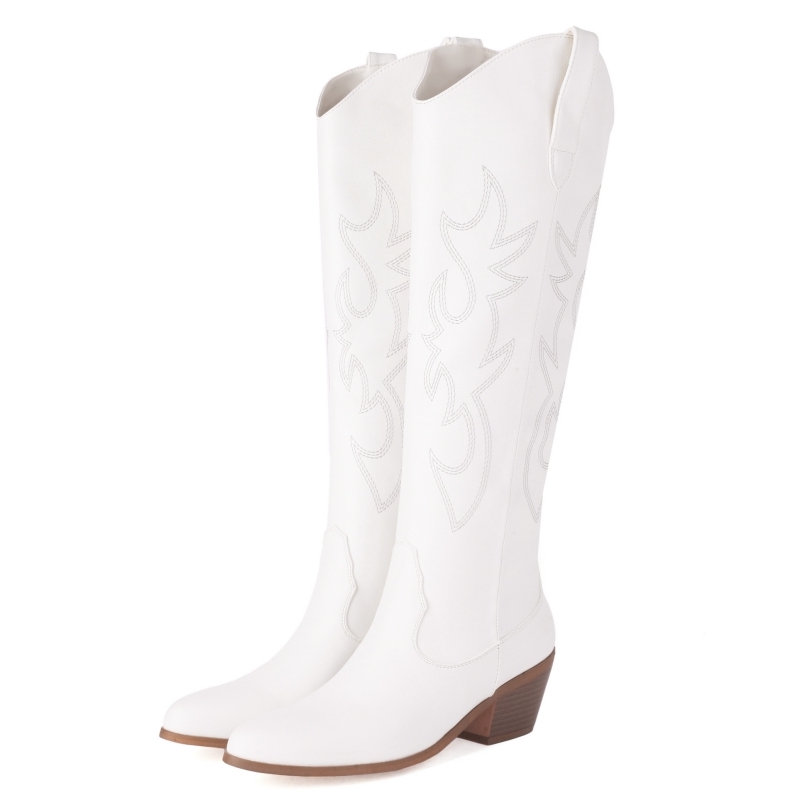 Branco feminino joelho botas a - Sewing Cotton avaliação e preço