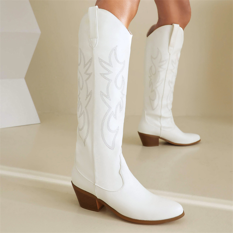 Branco feminino joelho botas a - Sewing Cotton avaliação e preço